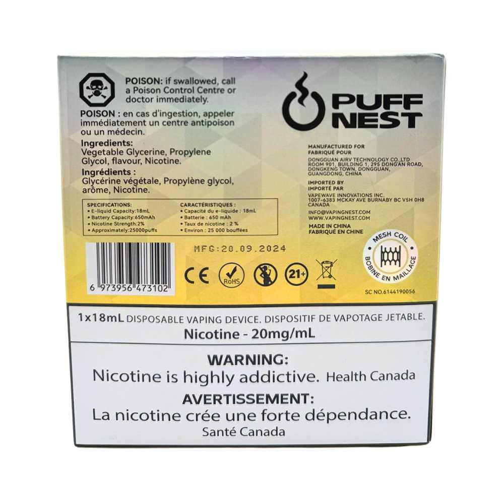 35 PUFF NEST 25000 PUFFS Strawnana Disposable Vape - 18 mL, 2% Nicotine - Image 3